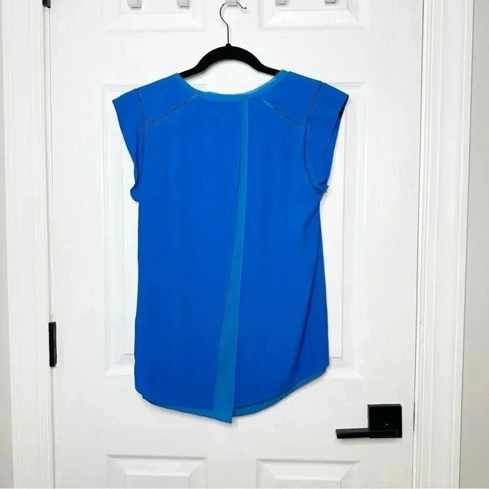 REBECCA TAYLOR Split Back Short Sleeve‎ Crepe Top Size 2 Blue Flowy